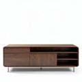 Wooden media console table with storage drawers and shelves 150 x 40 x 50cm