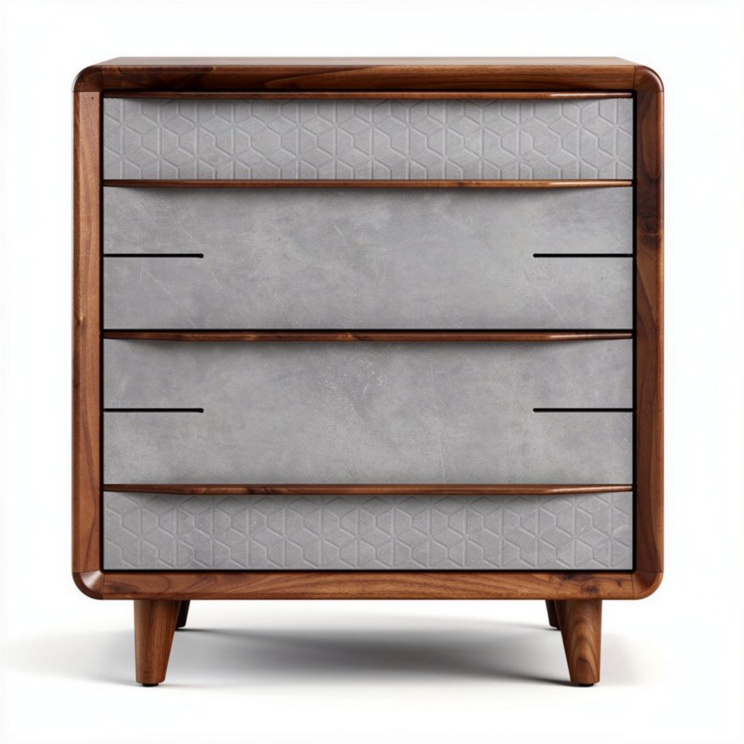 Wooden nightstand with three textured drawers and modern design 55 x 45 x 50cm