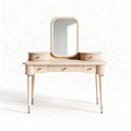 Wooden vanity table with round mirrors and drawers in natural finish 90 x 40 x 75cm