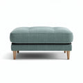 Tufted ottoman in teal fabric with wooden legs 80 x 80 x 40cm
