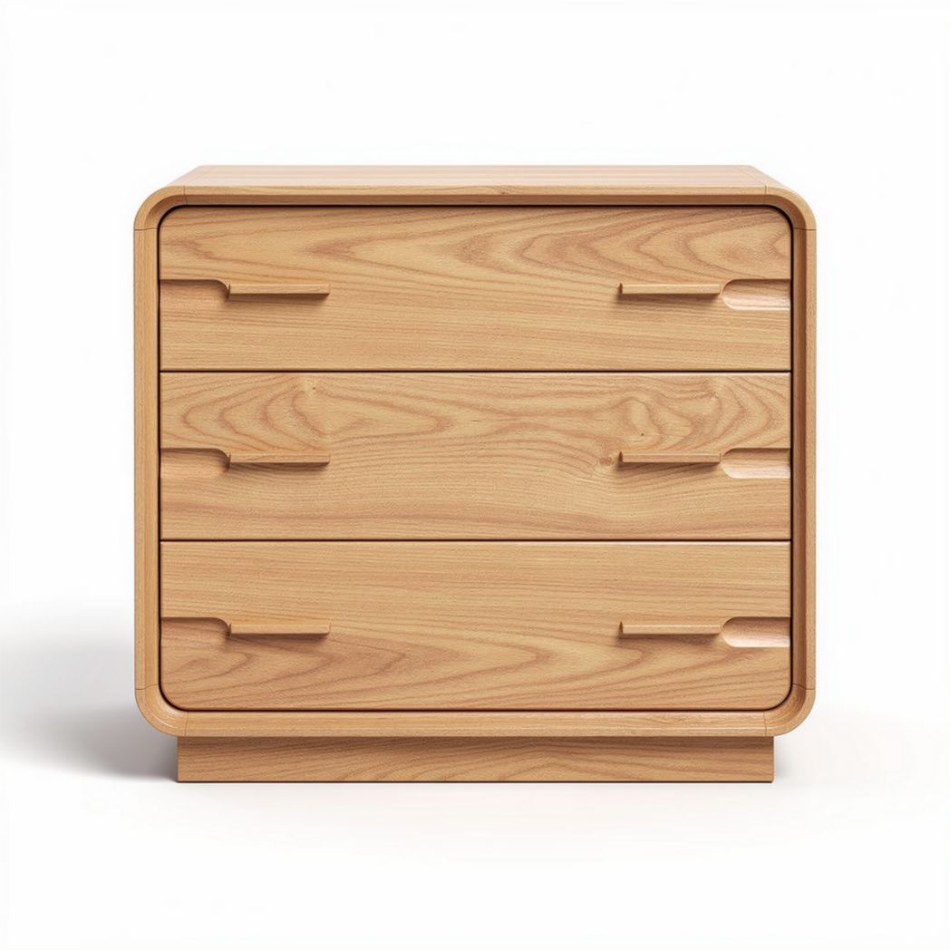 Wooden three-drawer nightstand in natural finish 45 x 40 x 35cm