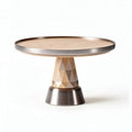 Wooden and metal serving cake stand with geometric design 30 x 30 x 15cm