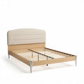 Wooden bed frame with fabric headboard and slatted support 200 x 160 x 100cm