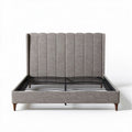 Upholstered bed frame with vertical headboard 200 x 160 x 100cm in gray fabric