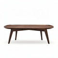 Walnut wood coffee table with rounded edges and tapered legs 150 x 80 x 45cm