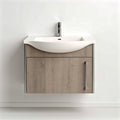 Wall-mounted bathroom vanity with ceramic sink and oak finish 60 x 45 x 45cm