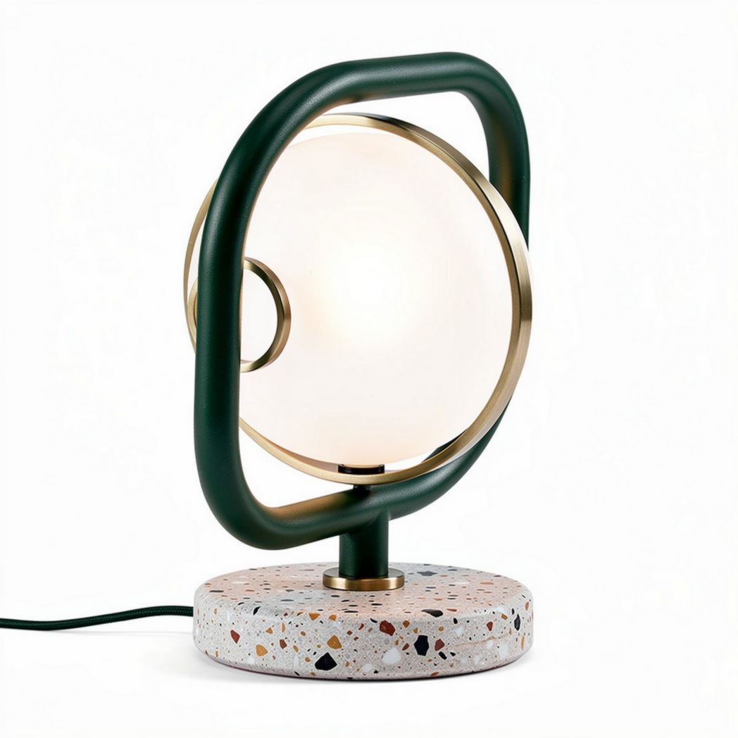 Modern table lamp with terrazzo base and metal frame 30 x 20 x 40cm