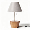 Wooden hexagon table lamp with grey linen shade 30 x 30 x 60cm