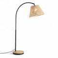 Rattan shade floor lamp with black metal frame and wooden base 45 x 20 x 160cm