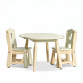 Kids' round table set with two chairs in green and beige wood 60 x 60 x 50cm