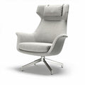 Swivel lounge chair with adjustable headrest in light gray fabric