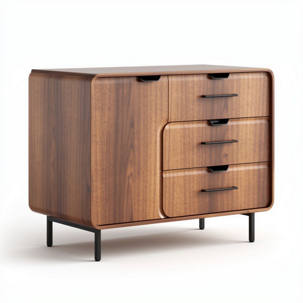 Wooden sideboard cabinet with three drawers and metal legs 80 x 40 x 70cm